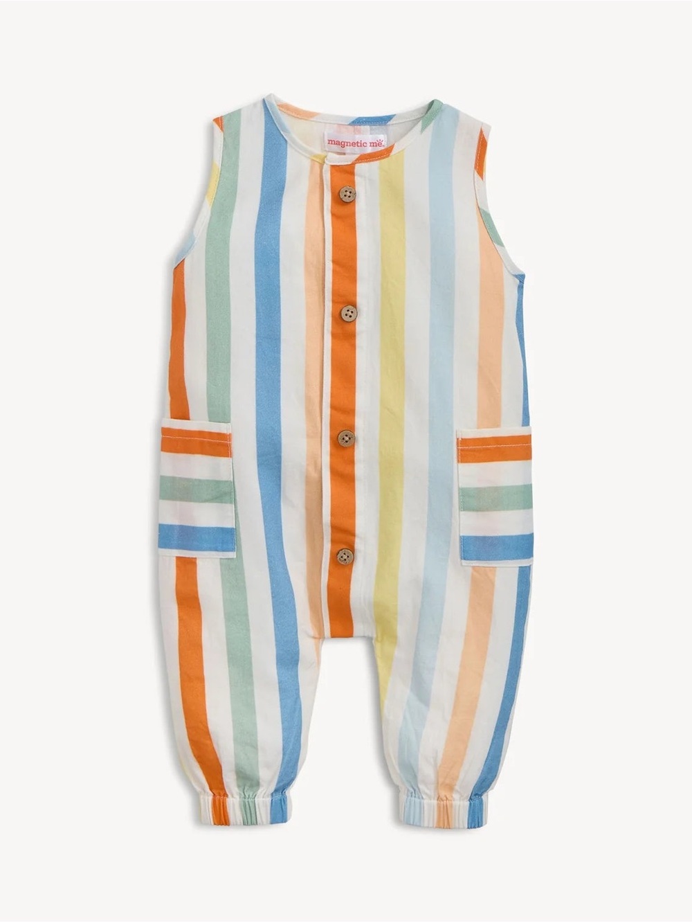 Magnetic Me Multi Stripe Magnetic Cotton Pant Romper Multi 18-24M NWT IN PACKAGE